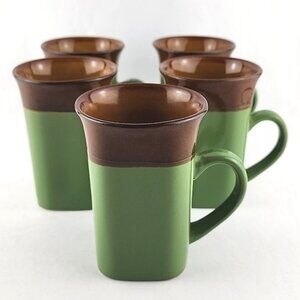 Royal Norfolk 5 Tall Mugs Quality Collectible Stoneware Green Brown